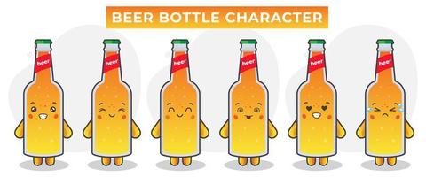 garrafas de cerveja fofas com várias expressões vetor