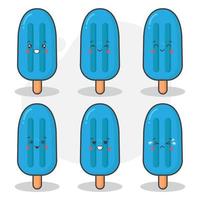 Conjunto de personagens de sorvete azul fofo vetor