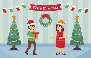 comemorando natal e trocando presentes vetor