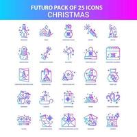 25 pacote de ícones de natal futuro azul e rosa vetor