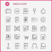 ícone de mídia ícones desenhados à mão definidos para infográficos kit uxui móvel e design de impressão incluem imagem de ferramenta de player de mídia móvel vetor conjunto de ícones de imagem raster de mídia
