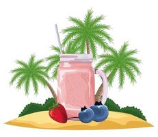 fruta tropical e bebida batida vetor