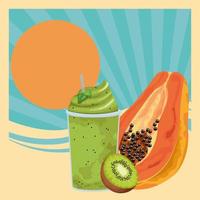 frutas tropicais e smoothie drink design retrô vetor