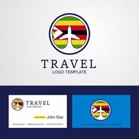 logotipo de bandeira de círculo criativo de viagem zimbabwe e design de cartão de visita vetor