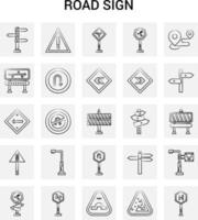 Conjunto de ícones de sinal de estrada desenhados à mão com 25 doodles vetoriais de fundo cinza vetor