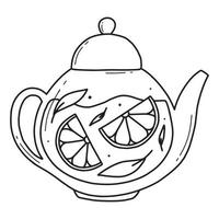 bule com chá verde e limão. chá de ervas em um bule de vidro. ilustração vetorial. ilustração isolada em um fundo branco. estilo rabisco. vetor