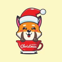 lindo panda vermelho usando chapéu de Papai Noel na Copa. ilustração bonito dos desenhos animados de Natal. vetor