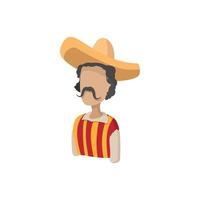 mexicano em um ícone sombrero no estilo cartoon vetor