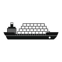 navio de carga liso preto simples ícone vetor