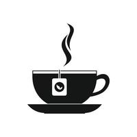 xícara com ícone de saquinho de chá, estilo simples preto vetor