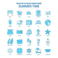pacote de ícones de tom azul de verão 25 conjuntos de ícones vetor