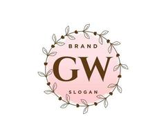 logotipo feminino gw inicial. utilizável para logotipos de natureza, salão, spa, cosméticos e beleza. elemento de modelo de design de logotipo de vetor plana.