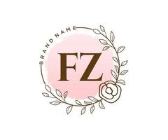 logo feminino inicial fz. utilizável para logotipos de natureza, salão, spa, cosméticos e beleza. elemento de modelo de design de logotipo de vetor plana.