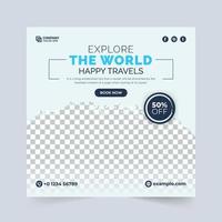 férias de sonho e banner de mídia social da agência de planejador de turismo. modelo de banner de viagens de férias com cores azuis e brancas escuras. design de postagem de mídia social de turismo e viagem. design de pôster de negócios em turnê. vetor