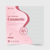 vetor de modelo de venda de cosméticos de luxo com espaços reservados para fotos. design de modelo de anúncio de negócios de produtos de beleza com cores rosa e douradas. banner da web de produtos de cuidados com a pele para marketing digital.