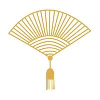 ícone de ventilador dobrável chinês ou japonês de papel tradicional de linha dourada vetor