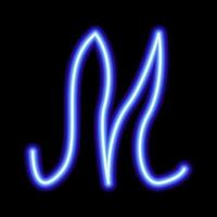 símbolo azul neon m em um fundo preto vetor