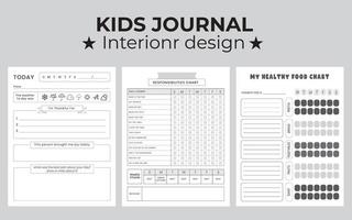 modelo de página de caderno de diário infantil, notas vetoriais, lista de verificação, planejador diário e semanal vetor