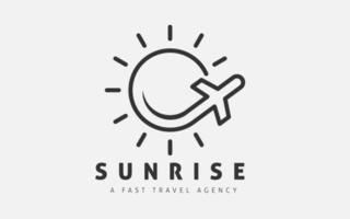 modelo de design de logotipo de viagem. logotipo minimalista com sol e voo vetor