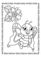 desenho de flor e borboleta para colorir para crianças vetor