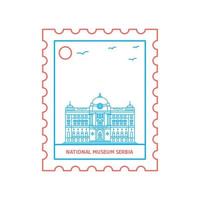 selo postal do museu nacional sérvia ilustração vetorial de estilo de linha azul e vermelha vetor