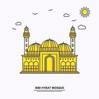 modelo de pôster de monumento de mesquita bibi hybat viagens pelo mundo amarelo fundo de ilustração em estilo de linha com cena de beleza natural vetor