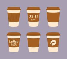 xícaras de café para viagem. copo de café de papel diferente para viagem. modelo de maquete para café, design de identidade de marca de restaurante. vetor