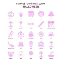 conjunto de 25 ícones femininos de halloween de cor lisa rosa vetor