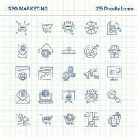 marketing de seo 25 doodle icons conjunto de ícones de negócios desenhados à mão vetor