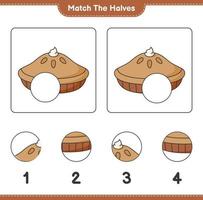 combine as metades. combine as metades da torta. jogo educacional para crianças, planilha para impressão, ilustração vetorial vetor