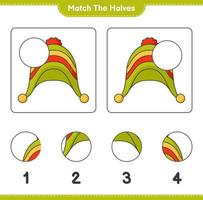 combine as metades. combine as metades do chapéu. jogo educacional para crianças, planilha para impressão, ilustração vetorial vetor