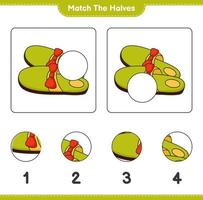 combine as metades. combine as metades dos chinelos. jogo educacional para crianças, planilha para impressão, ilustração vetorial vetor