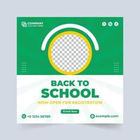 vetor de modelo de postagem de mídia social de admissão escolar com cores azuis e verdes. design de mídia social de registro de faculdade criativa para educação infantil. vetor de cartaz de promoção de curso acadêmico.