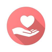 ícone de coração na mão com sombra longa para design gráfico e web. vetor