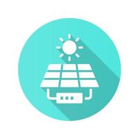 ícone da estação do painel solar com longa sombra para design gráfico e web. vetor