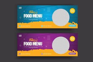 banner de capa de mídia social modelo de oferta de desconto de publicidade de comida design de postagem de capa de comida de mídia social vetor