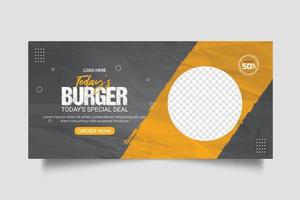 banner da web de alimentos publicidade de alimentos modelo de oferta de venda de desconto design de postagem de capa de comida de mídia social vetor