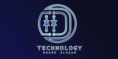 logotipo de tecnologia com letra d em vetor premium de design criativo