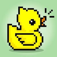 Pixels de pato de 8 bits. ativos de jogos de animais em ilustrações vetoriais. vetor