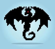 Imagem de pixel de dragão preto de 8 bits. animais em ilustrações vetoriais. vetor