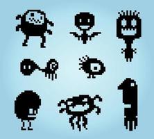 doodles monstro de pixel de 8 bits, ilustração do vetor de pixel art. conjunto de doodle de criatura fofa.