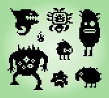 doodles monstro de pixel de 8 bits, ilustração do vetor de pixel art. conjunto de doodle de criatura fofa.