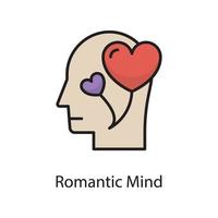 vetor de mente romântica cheio de ilustração de design de ícone de contorno. símbolo de amor no arquivo eps 10 de fundo branco
