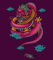 arte vetorial de cor cheia de dragão vermelho japonês vetor