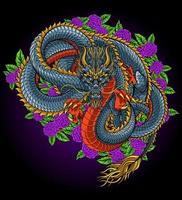 vetor premium de arte de dragão e flor