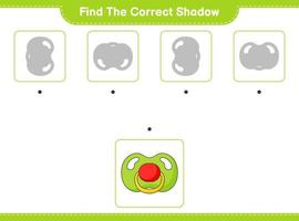 encontre a sombra correta. encontre e combine a sombra correta da chupeta. jogo educacional para crianças, planilha para impressão, ilustração vetorial vetor