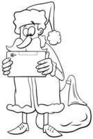 personagem de desenho animado de natal de papai noel com tablet pc