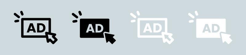 ícone de anúncio definido em preto e branco. ilustração vetorial de sinais de anúncio. vetor