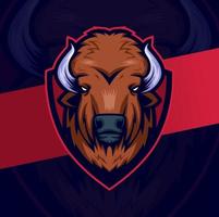 personagem de design de logotipo esport de mascote de cabeça de bisão com escudo grande logotipo para esporte e jogo vetor