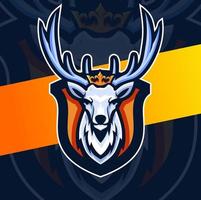 design de logotipo esport de mascote rei cervo branco com coroa para logotipo e ilustração de jogos e esportes vetor
